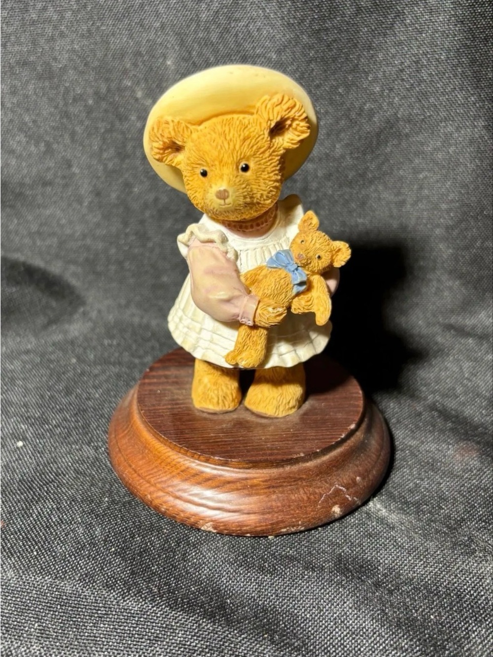 Upstairs Downstairs Teddy Bear Figurine in Cream Dress with Hat